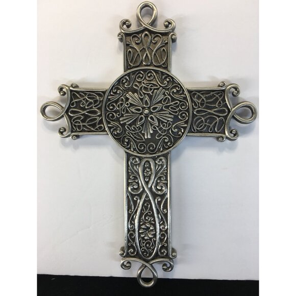Spiritual Harvest Ornamental Cross Silver Metal Wall Hanging Decor 10'' NEW - Picture 2 of 8